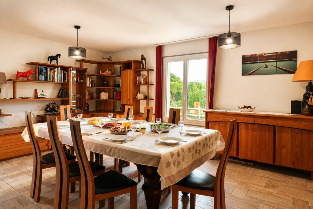 Pièce de vie chaleureuse de la Villa Christal, villa avec piscine à Sarlat